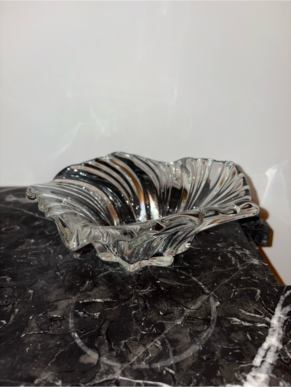 Elegant Clear Glass Rippled Decorative Bowl